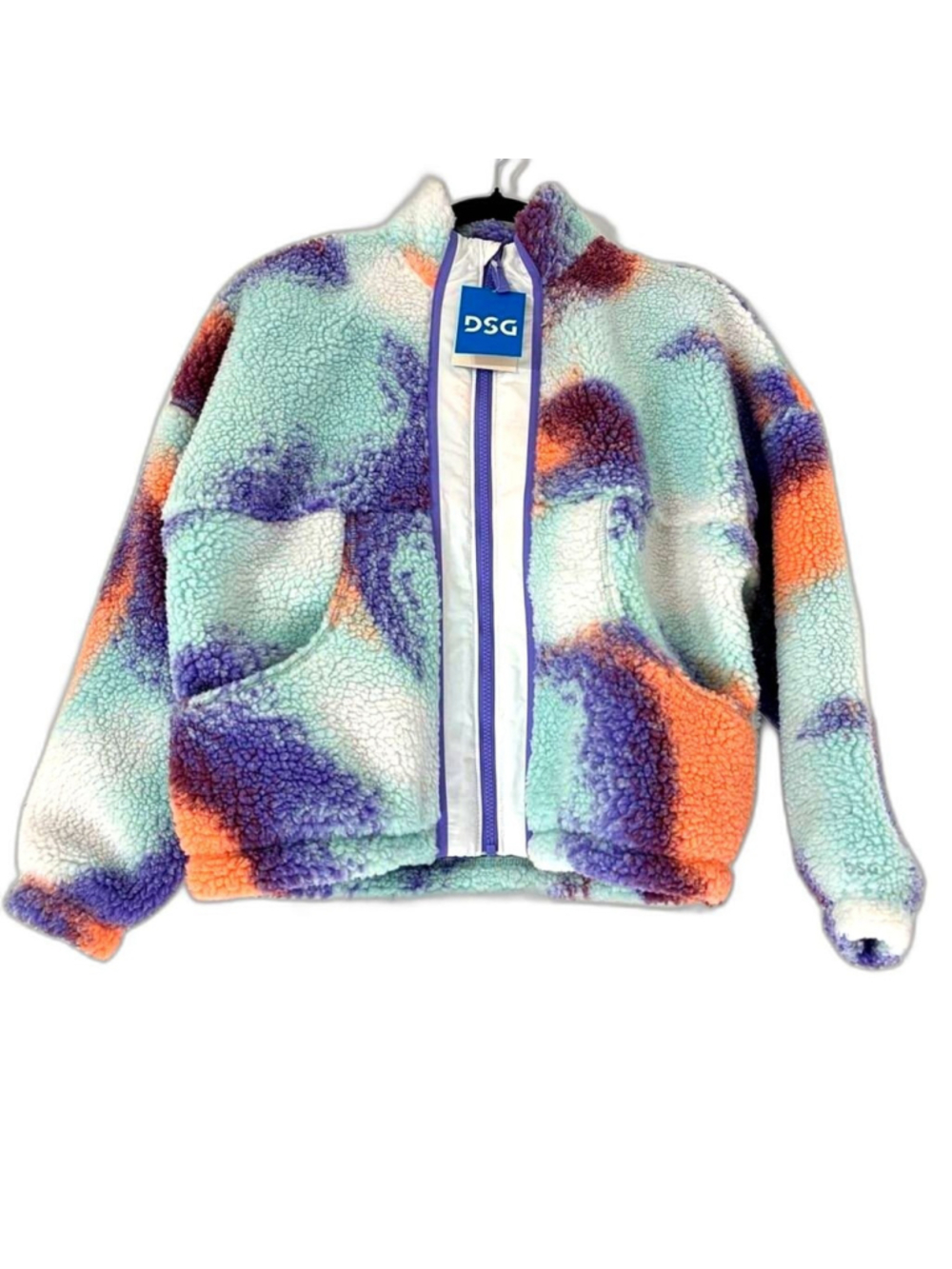 NWT DSG Girls' Cozy Fleece Full Zip Jacket Ice Cave Multi